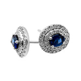 Pendientes con piedra talla oval y doble fila de diamantes
