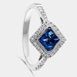 Sortija rombo con zafiros talla princesa