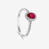 Sortija piedra central 6x4 con orla de diamantes