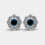 Pendientes Art Decó con zafiro talla redonda y diamantes